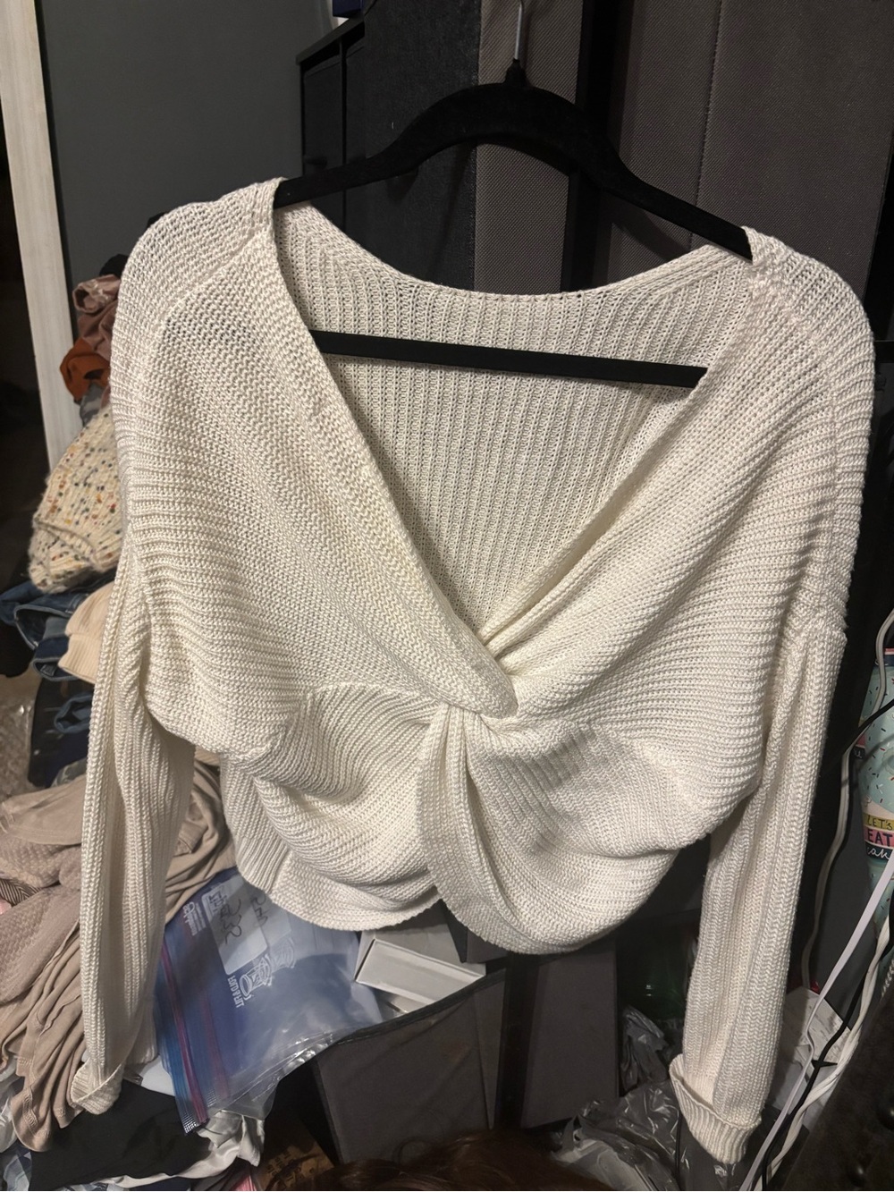 GBCream Twist-Front V-Neck Sweater Medium